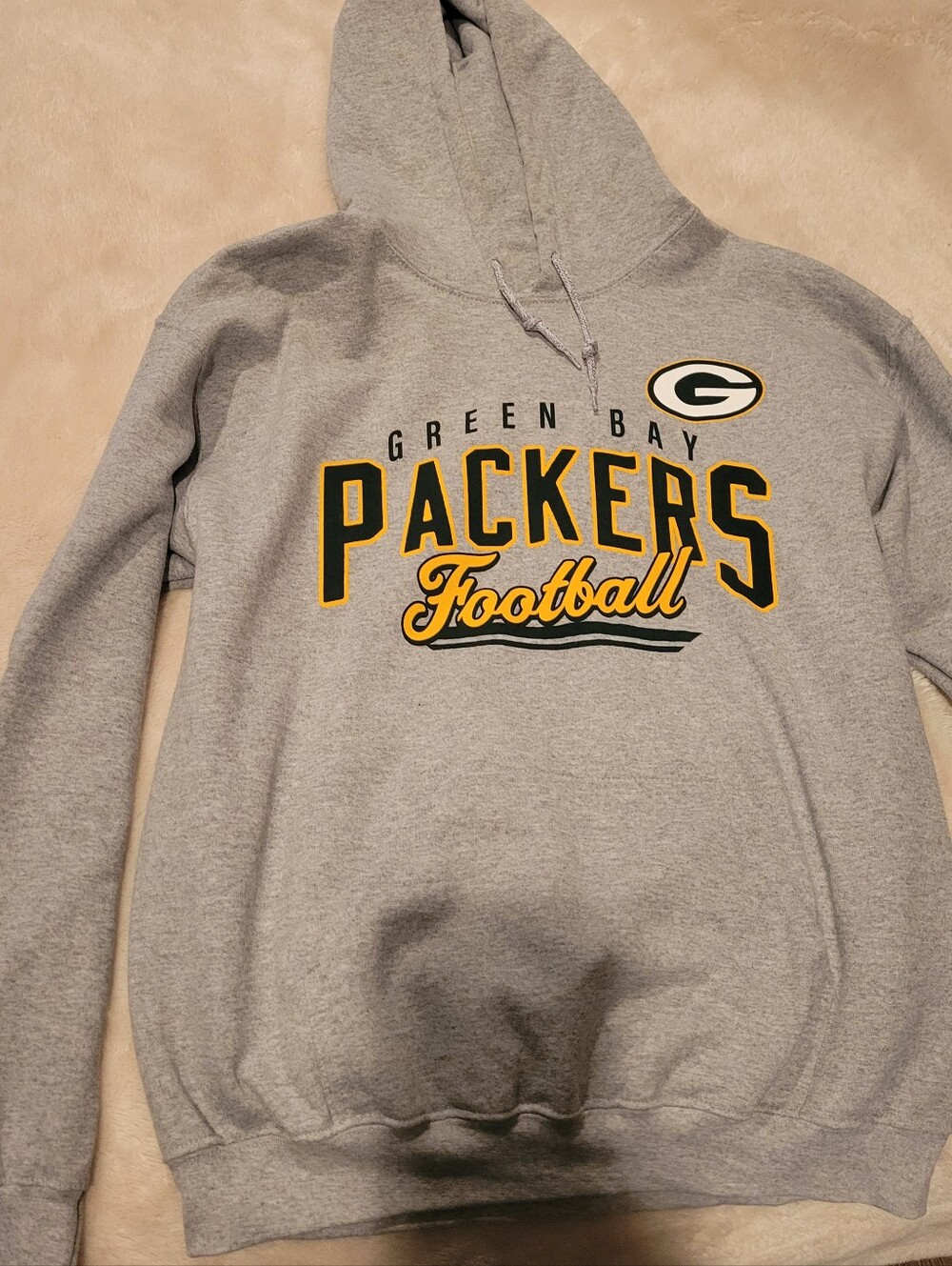 Starter Green Bay Packers Gray Football Hoodie - Official Team Logo. Mens Medium